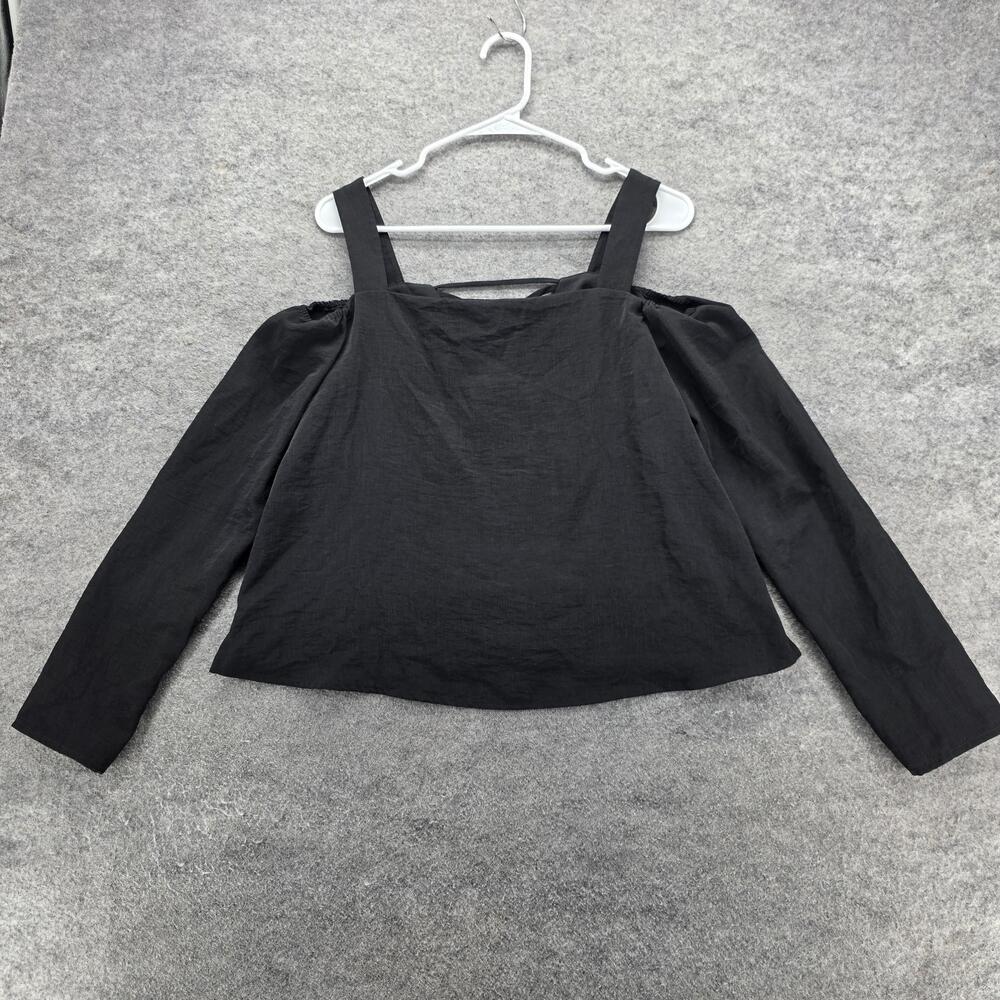 Harlowe & Graham Blouse Womens Small Black Cold Shoulder Long Sleeve Square Neck